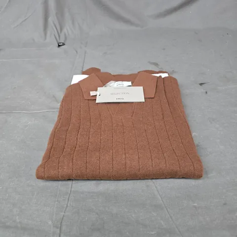 MNG MANGO CASHMERE KNIT POLO SWEATER β BROWN, SIZE S