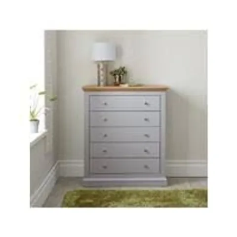 BOXED HANNA 5-DRAWER CHEST - GREY/OAK EFFECT (1 BOX)