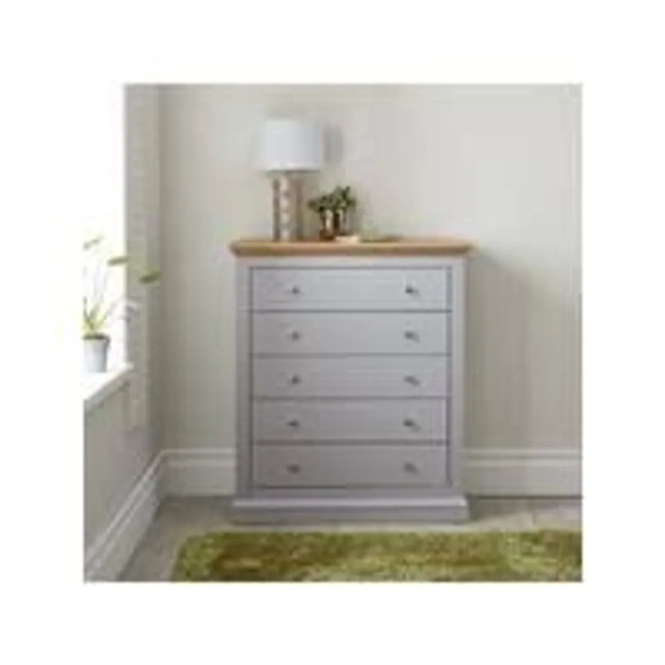 BOXED HANNA GREY/OAK EFFECT 5-DRAWER CHEST (1 BOX)