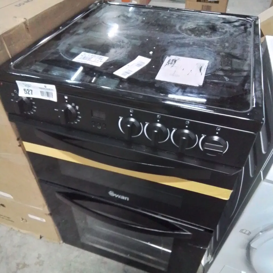 BOXED SWAN SX16730B 60CM WIDE DOUBLE OVEN ELECTRIC COOKER WITH CERAMIC HOB - BLACK