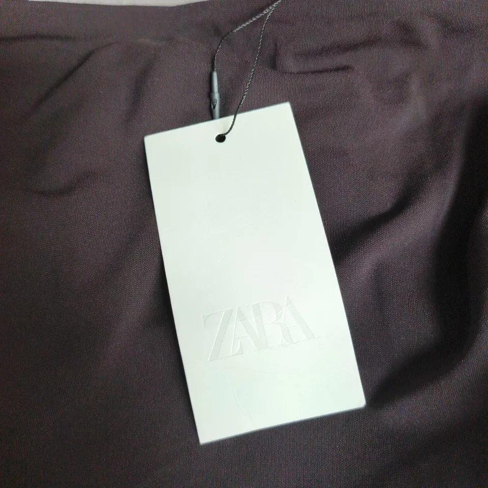 ZARA WOMEN'S DRESS - DARK PLUM, SIZE S, SLEEVELESS WITH RUFFLE NECKLINE