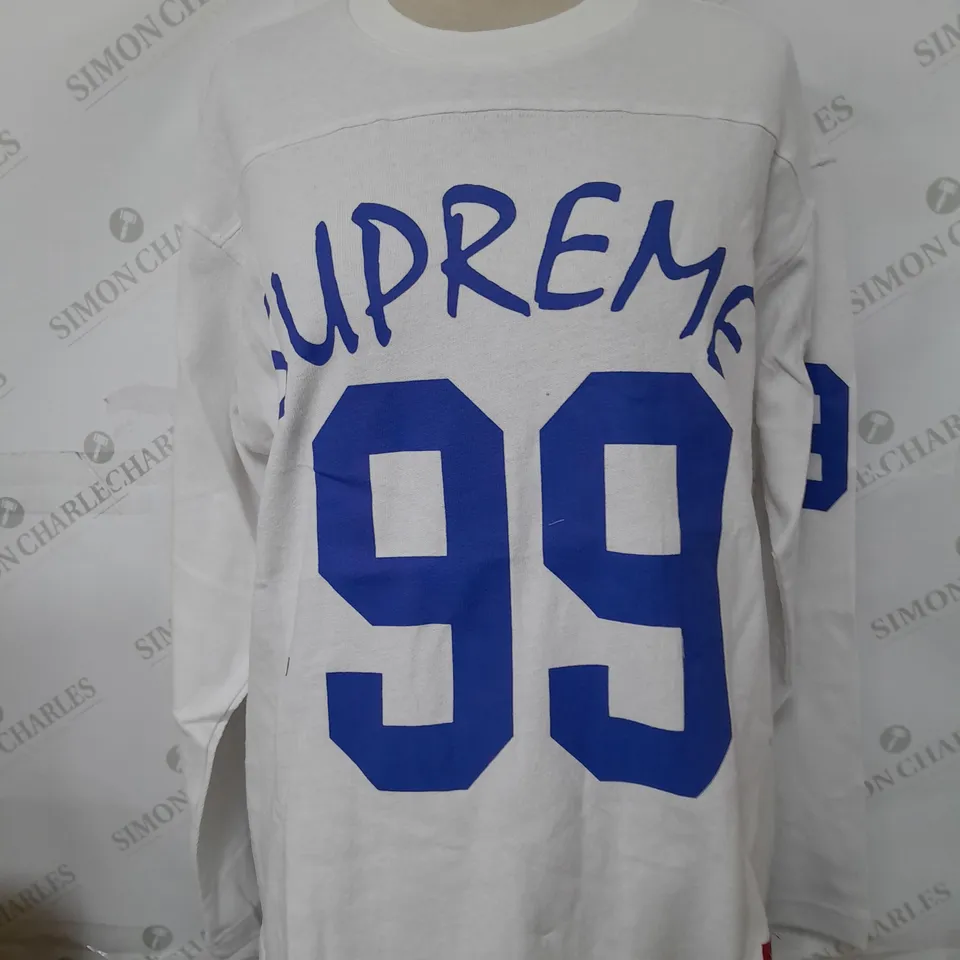 SUPREME LONG SLEEV WHITE GRAPHIC TEE - SIZE SMALL