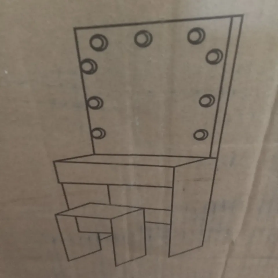 BOXED DRESSING TABLE SET WITH MIRROR & STOOL - WHITE