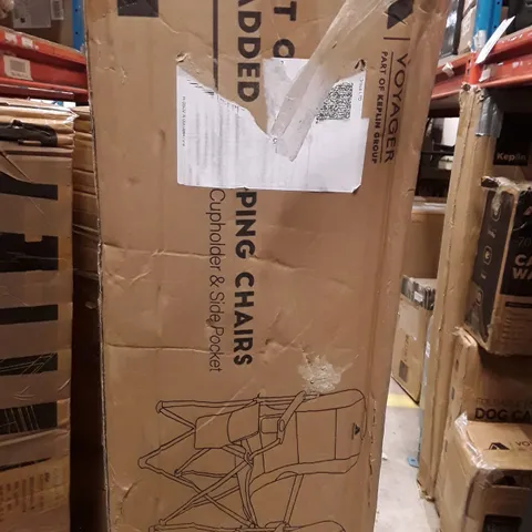 BOXED KEPLIN VOYAGER SET OF 2 PADDED CAMPING CHAIRS WITH CUP HOLDER AND SIDE POCKETS 