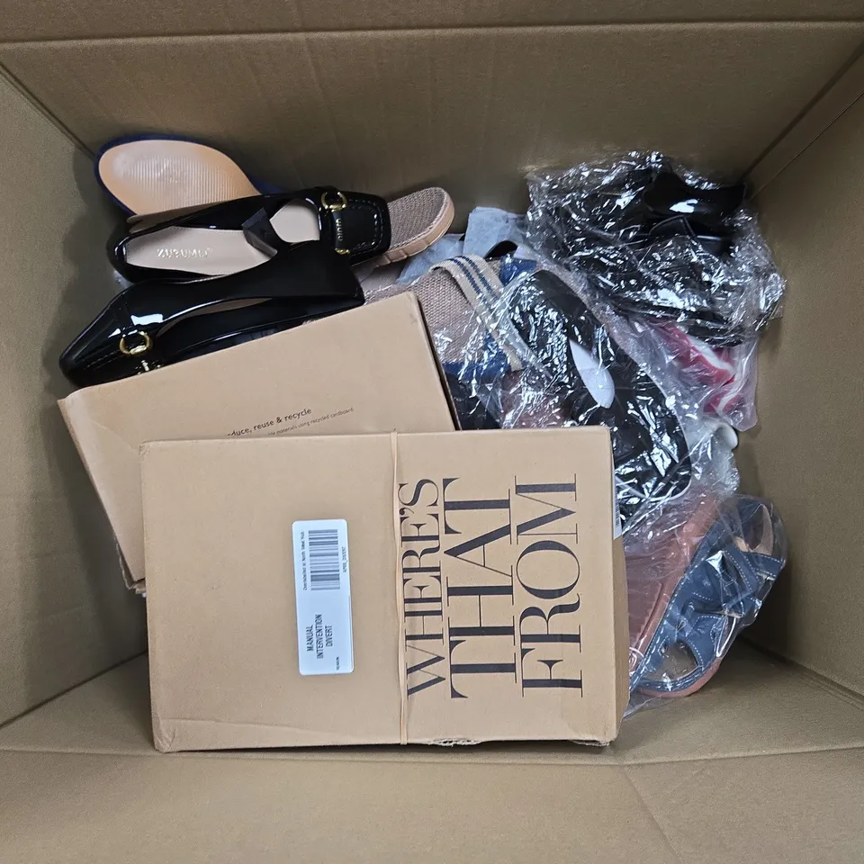 APPROXIMATELY 12 ASSORTED PAIRS OF SHOES AND FOOTWEAR ITEMS IN VARIOUS STYLES AND SIZES TO INCLUDE ZUBEMEI, D&S, WHERES THAT FROM, ETC