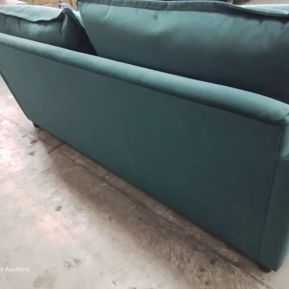 QUALITY BRITISH DESIGNER LOUNGE Co. COLLETTE THREE SEATER SOFA WITH BOLSTER CUSHIONS PLUSH TURQUOISE FABRIC