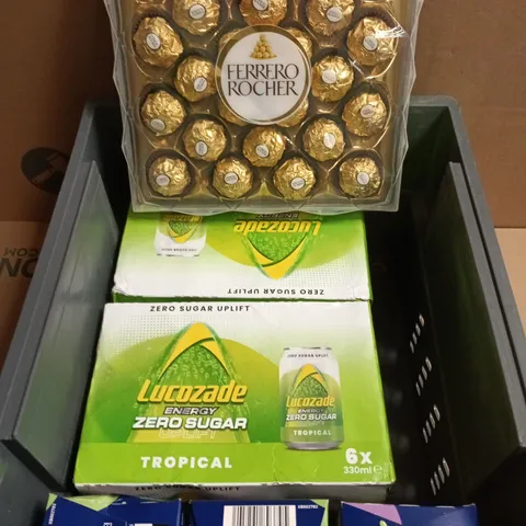APPROXIMATELY 6 ASSORTED FOOD/DRINK PRODUCTS TO INCLUDE FERRERO ROCHER, LUCOZADE, SMARTIES EGGS ETC