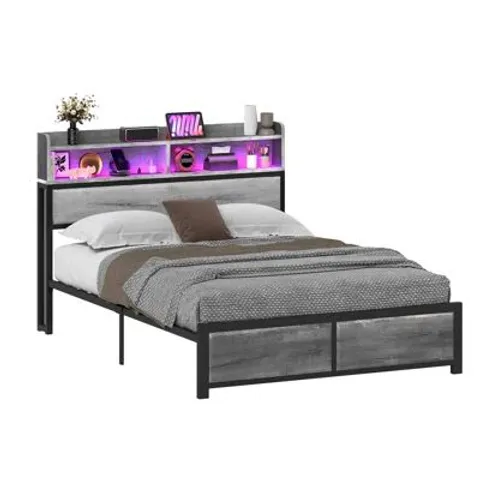 BOXED KINGSIZE BED FRAME WITH LED HEADBOARD, METAL PLATFORM BED FRAME (1 BOX)
