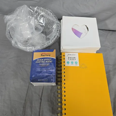 BOX OF ASSORTED HOUSE HOLD ITEMS TO INCLUDE - RULED PAGE BOOK - PVA MESH - COMFORT FRESH 