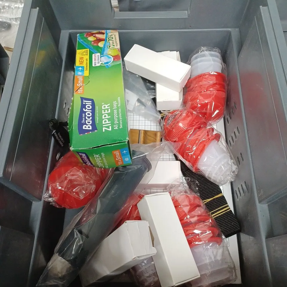BOX OF APPROXIMATELY 20 ASSORTED HOUSEHOLD ITEMS TO INCLUDE LENOR SCENT BOOSTER, CAT COLLARS AND A MULTI TOOL