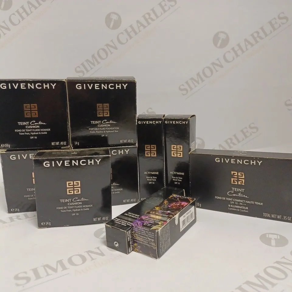 APPROXIMATELY 10 ASSORTED GIVENCHY BEAUTY PRODUCTS TO INCLUDE COMPACT FOUNDATION, FLUID FOUNDATION, MAKEUP BASE, SATIN LIPSTICK ETC. 