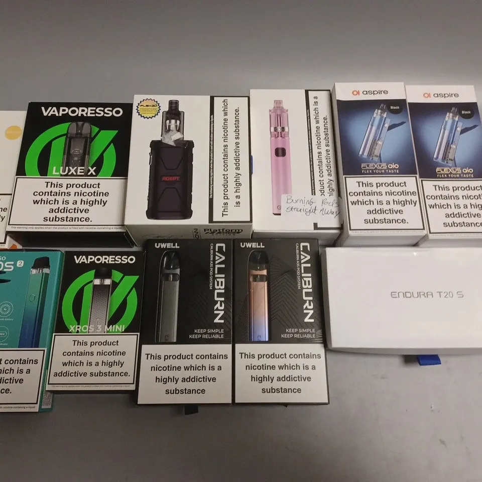APPROXIMATELY 10 ASSORTED E-CIGARETTE PRODUCTS TO INCLUDE ASPIRE, UWELL, VAPORESSO ETC 
