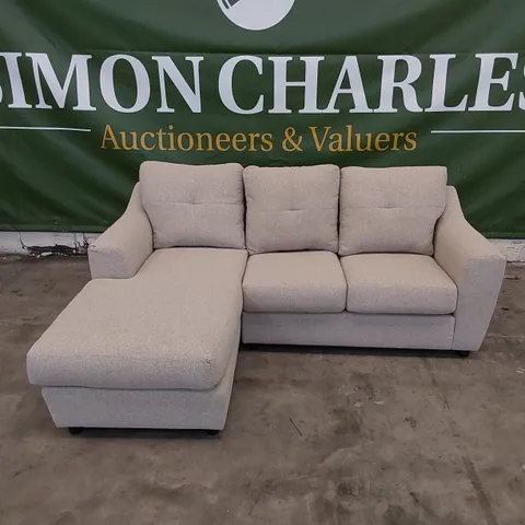 DESIGNER OATMEAL FABRIC UPHOLSTERED CHAISE SOFA 