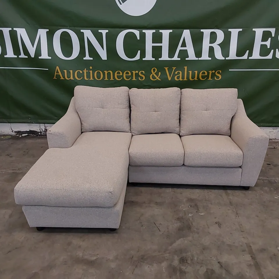 DESIGNER OATMEAL FABRIC UPHOLSTERED CHAISE SOFA 