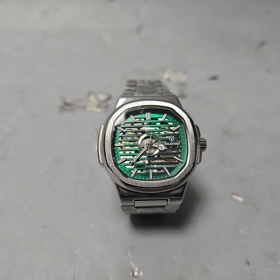 VONLANTHEN AUTOMATIC WATCH – SKELETON DIAL – STAINLESS STEEL STRAP – GLASS EXHIBITION BACKCASE