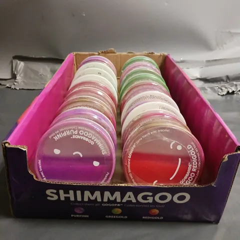 BOX OF APPOXIMATELY 18 GOOBANDS SHIMMAGOO SLIME IN VARIOUS COLOURS