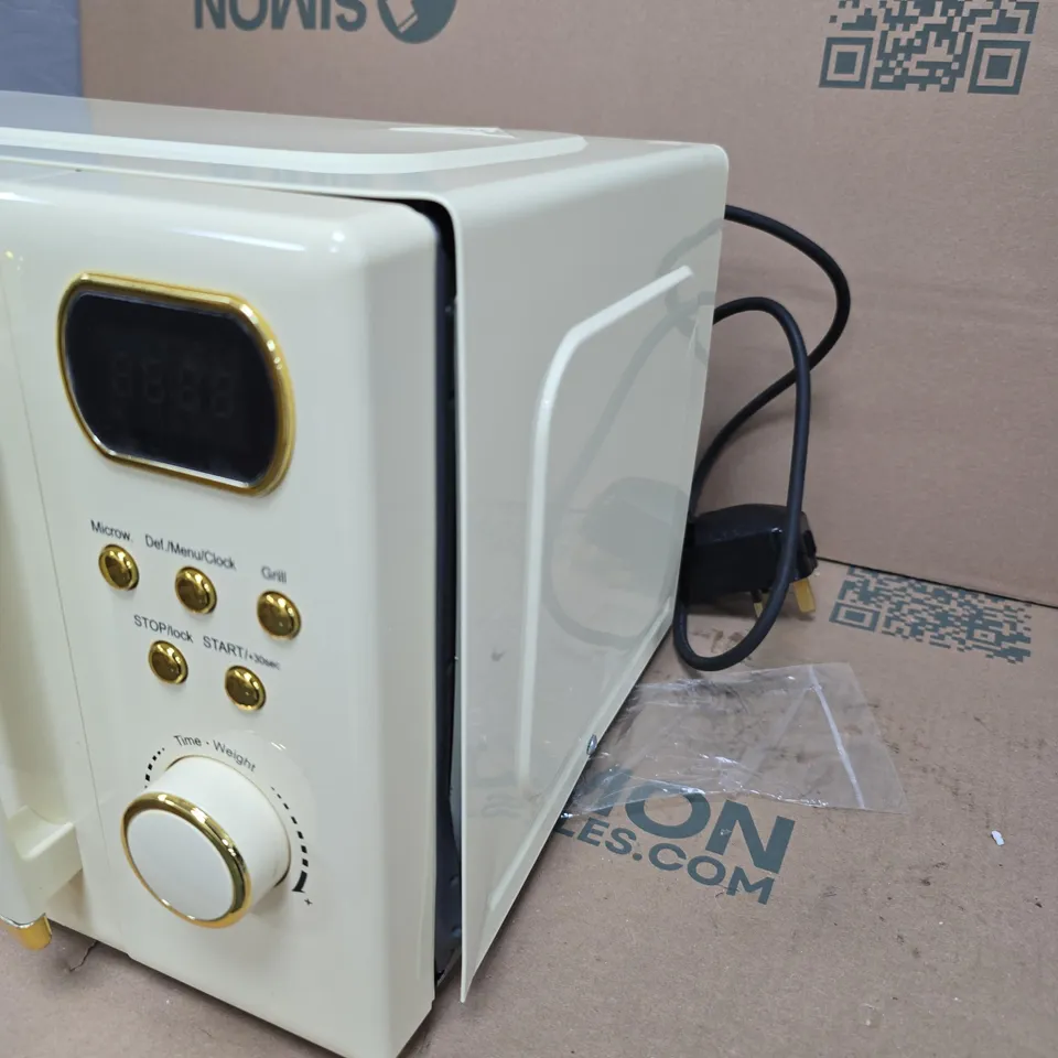 KLARSTEIN MICROWAVE OVEN - WHITE WITH GOLD TRIM, 800W MICROWAVE + 1000W GRILL, 230V