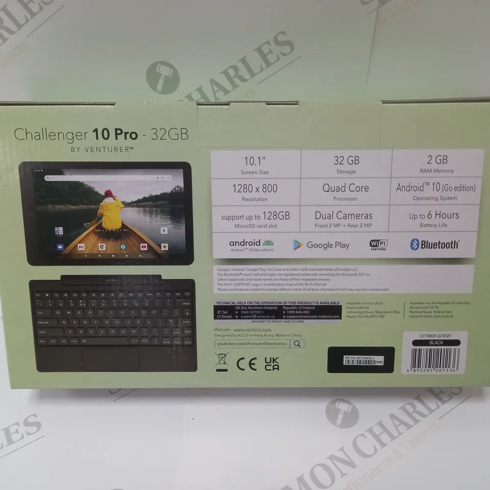 BRAND NEW BOXED VENTURER CHALLENGER 10 PRO 10.1" ANDROID TABLET WITH DETACHABLE KEYBOARD - BLACK 32GB
