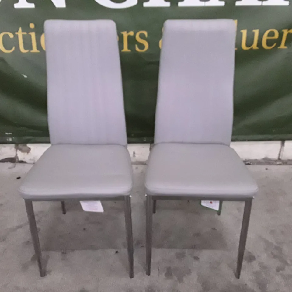 Set OF 2 LEON LIGHT GREY FAUX LEATHER DINING CHAIRS WITH CHROME LEGS 