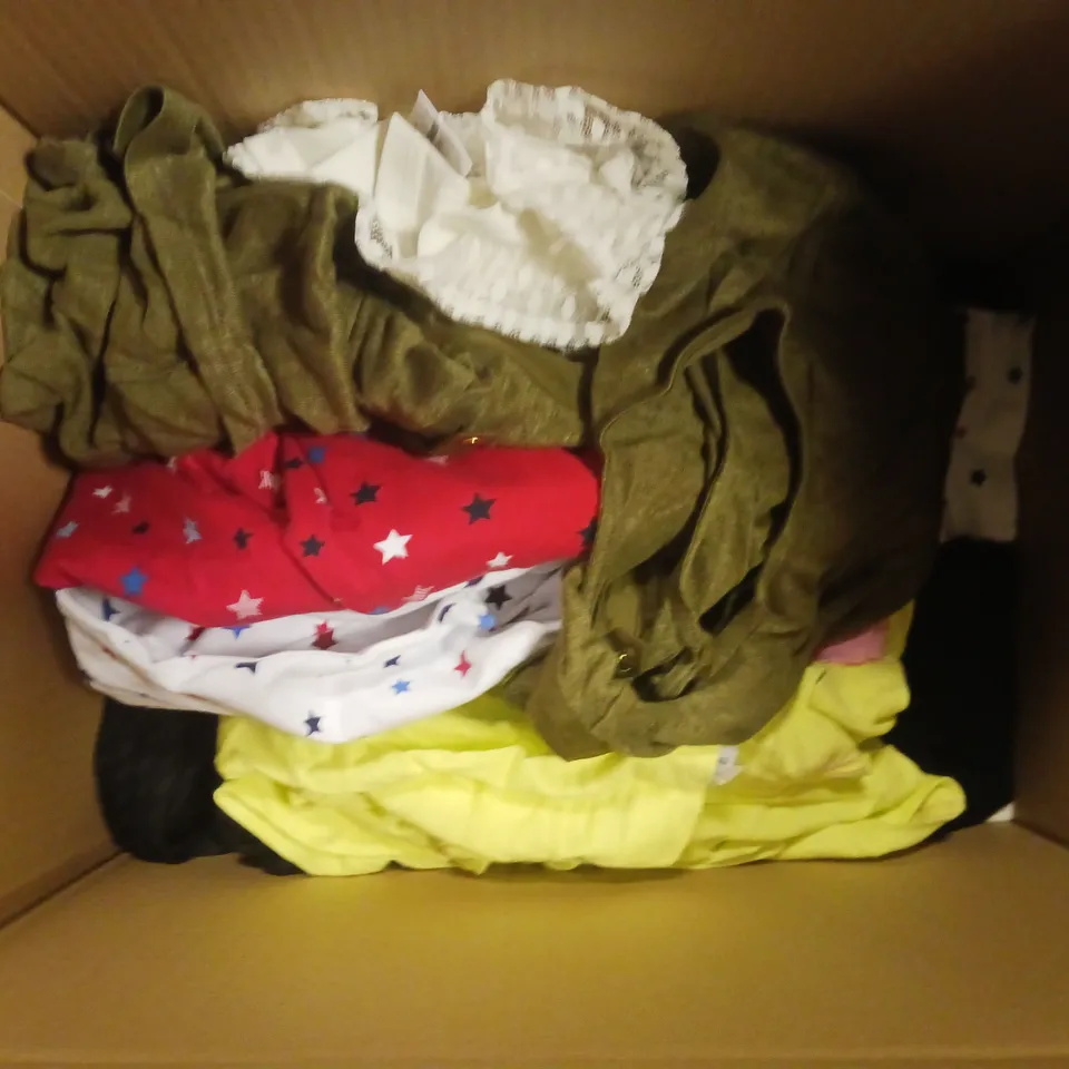 10 ASSORTED CLOTHING ITEMS TO INCLUDE TOPS, DRESSES IN VARIOUS SIZES AND COLOURS