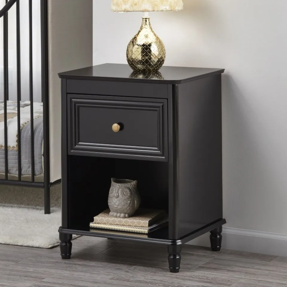 BOXED PIPER WOODEN FURNITURE BLACK NIGHTSTAND WITH DRAWER
