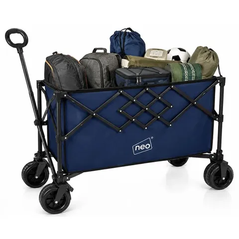 BOXED NEO NAVY BLUE HEAVY DUTY FOLDING WAGON CART 300L ADJUSTABLE HANDLE