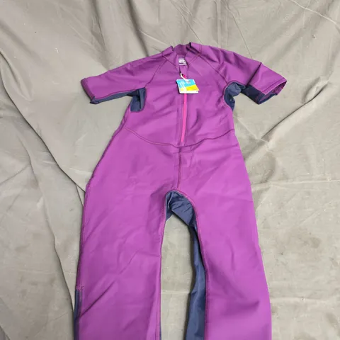 MOUNTAIN WAREHOUSE BEACH WAVE THERMAL LINED KIDS SHORT SLEEVE RASH SHORTY IN PURPLE SIZE 11-12YRS