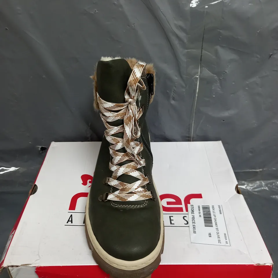 BOXED PAIR OF REIKER LACE UP CHUNKY BOOTS SIZE 5