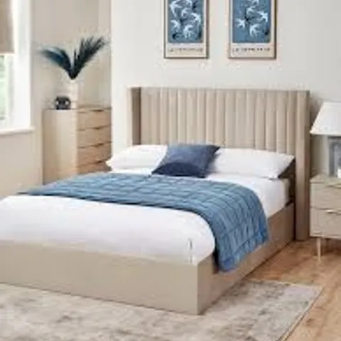 BOXED HAYWOOD DOUBLE SIZE END LIFT UP STORAGE OTTOMAN BED - NATURAL (4 BOXES)