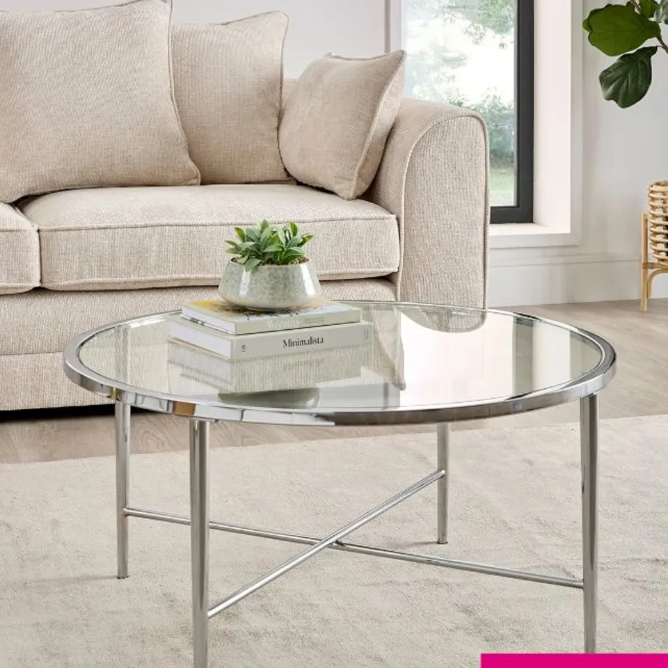 BOXED LINK GLASS TOP COFFEE TABLE - CHROME (1 BOX) RRP £119