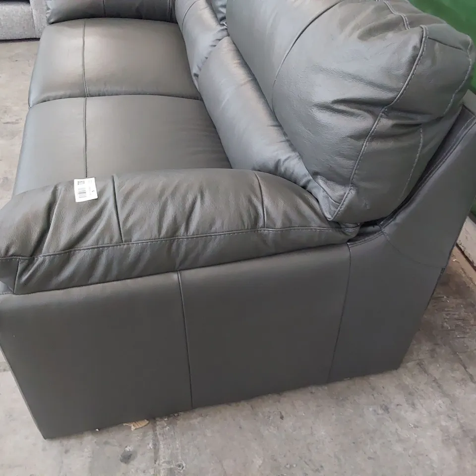 DESIGNER THREE SEATER SOFA GREY LEATHER 