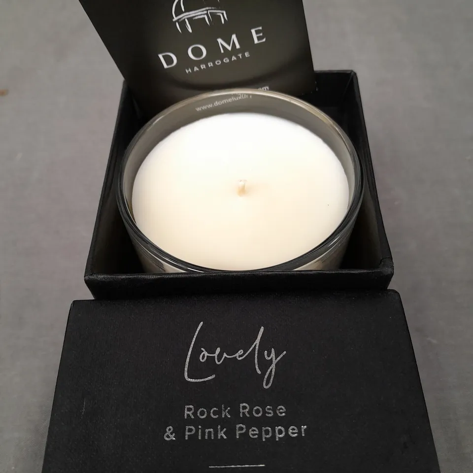 BOXED DOME HARROGATE ROCK ROSE AND PINK PEPPER SCENTED CANDLE