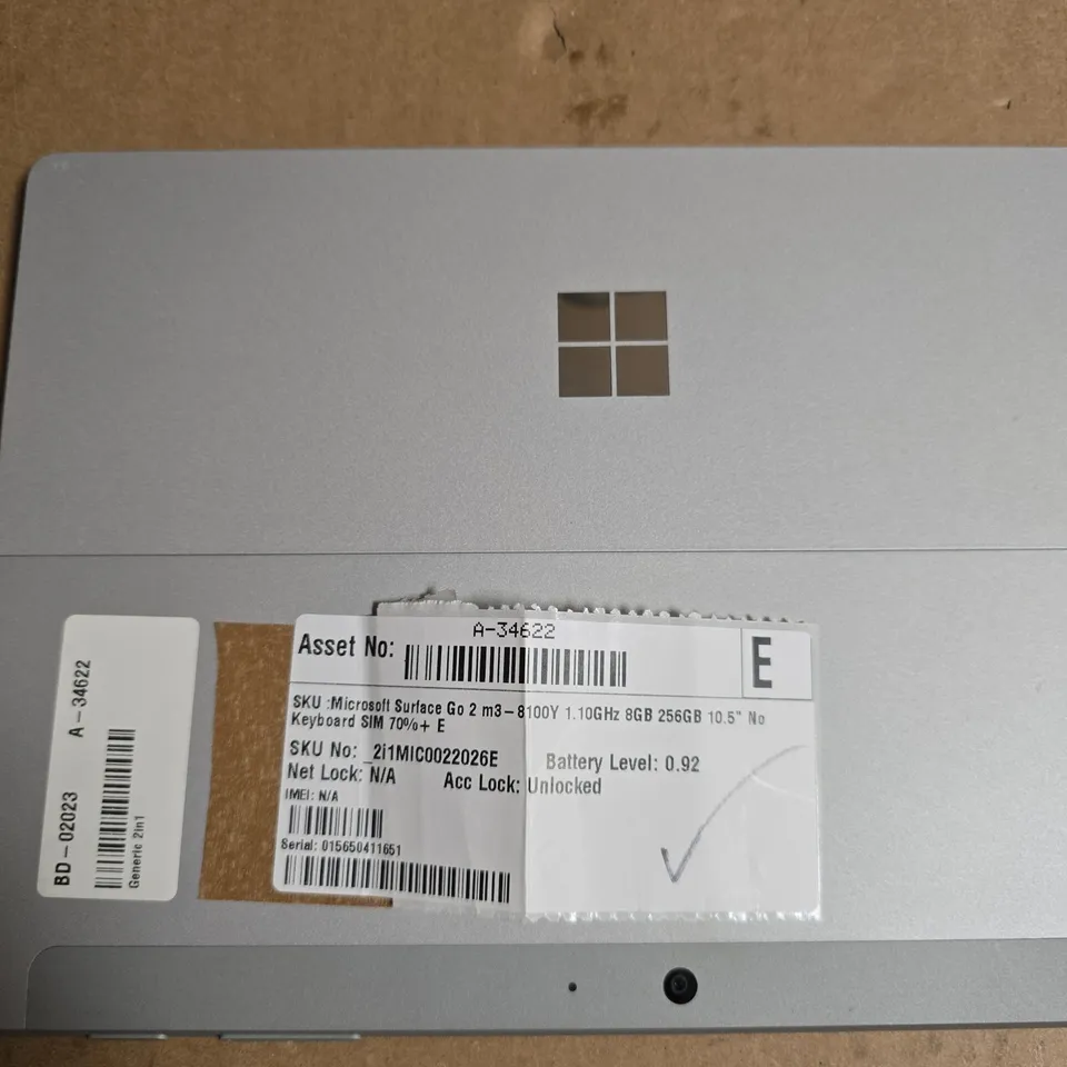 MICROSOFT SURFACE GO 2 TABLET – SILVER, 8GB RAM, 256GB, 10.5IN DISPLAY (NO KEYBOARD)