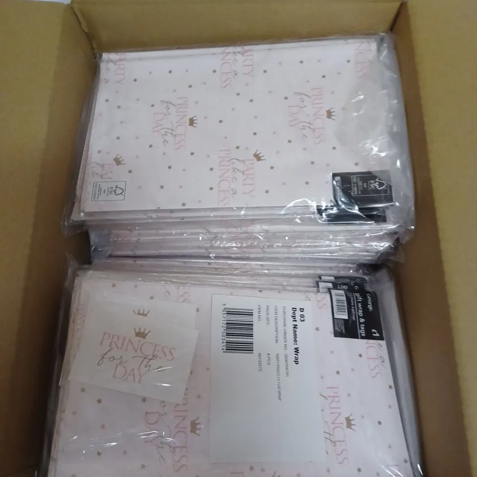 BOX OF APPROXIMATELY 160 BRAND NEW PARTY PRINCESS GIFT WRAP AND GIFT TAGS SET - 8 PER BAG 20 IN BOX 