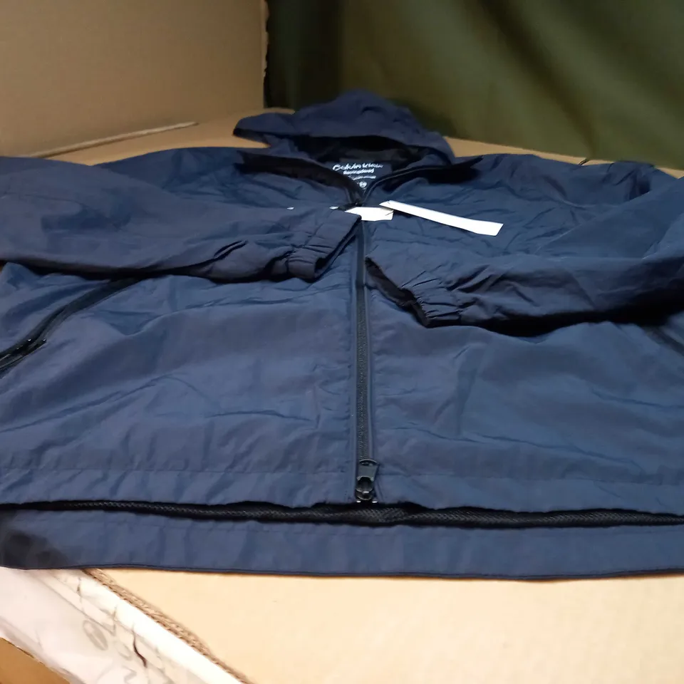 CALVIN KLEIN NAVY/LOGO HOODED SHELL JACKET - XL