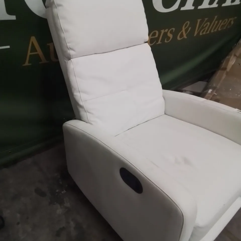 DESIGNER MANUAL RECLINING EASY CHAIR WHITE FAUX LEATHER 