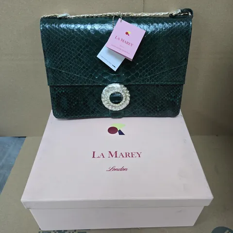 BOXED LA MAREY DARK GREEN STRUCTURED PYTHON LEATHER STYLE CROSSBODY BAG