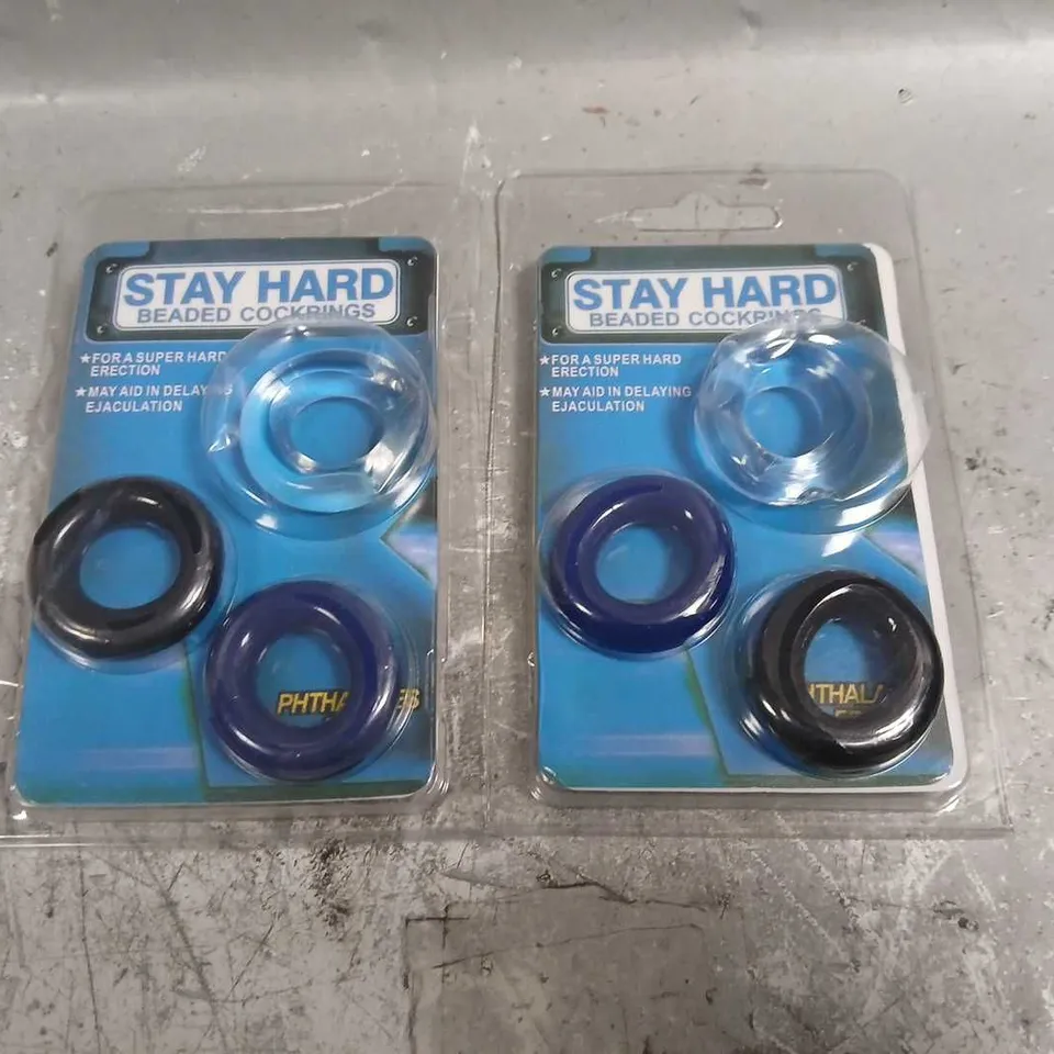 NINE PACKS OF THREE STAY HARD BEADED COCKRINGS