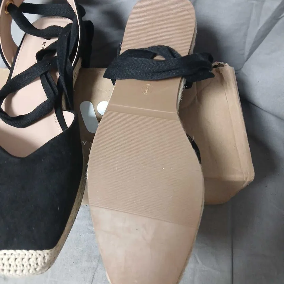 BY VERY WOMEN'S BLACK ESPADRILLE WEDGE SANDALS – ANKLE-TIE, UK SIZE 6