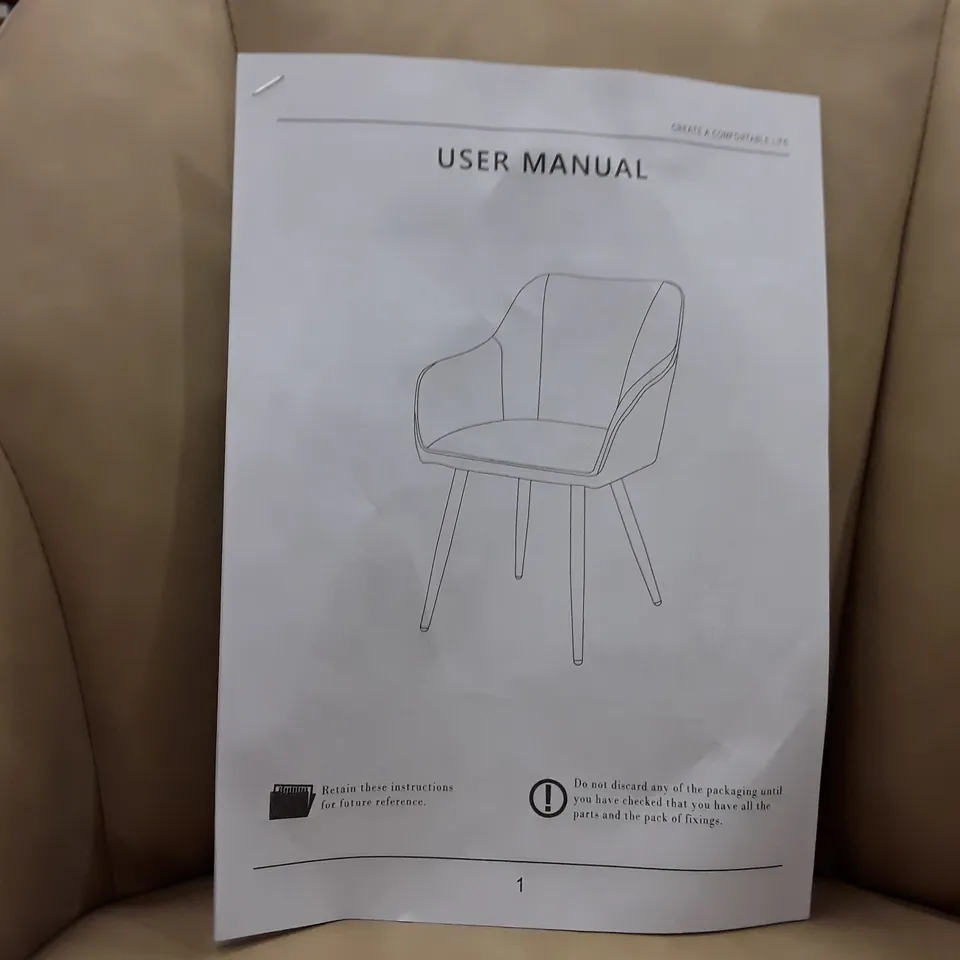 BOXED SET OF 2 UPHOLSTERED FAUX LEATHER DINING CHAIRS- CREAM (1 BOX)