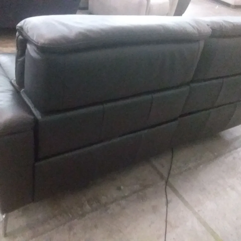 QUALITY DESIGNER ILLINOIS 3 SEATER DOUBLE POWER RECLINER SOFA WITH DOUBLE POWER HEADREST - BLACK LEATHER