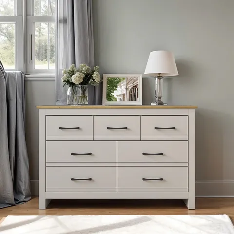BOXED LIMESTONE 7-DRAWER CHEST OF DRAWERS - LIGHT GREY (1 BOX)