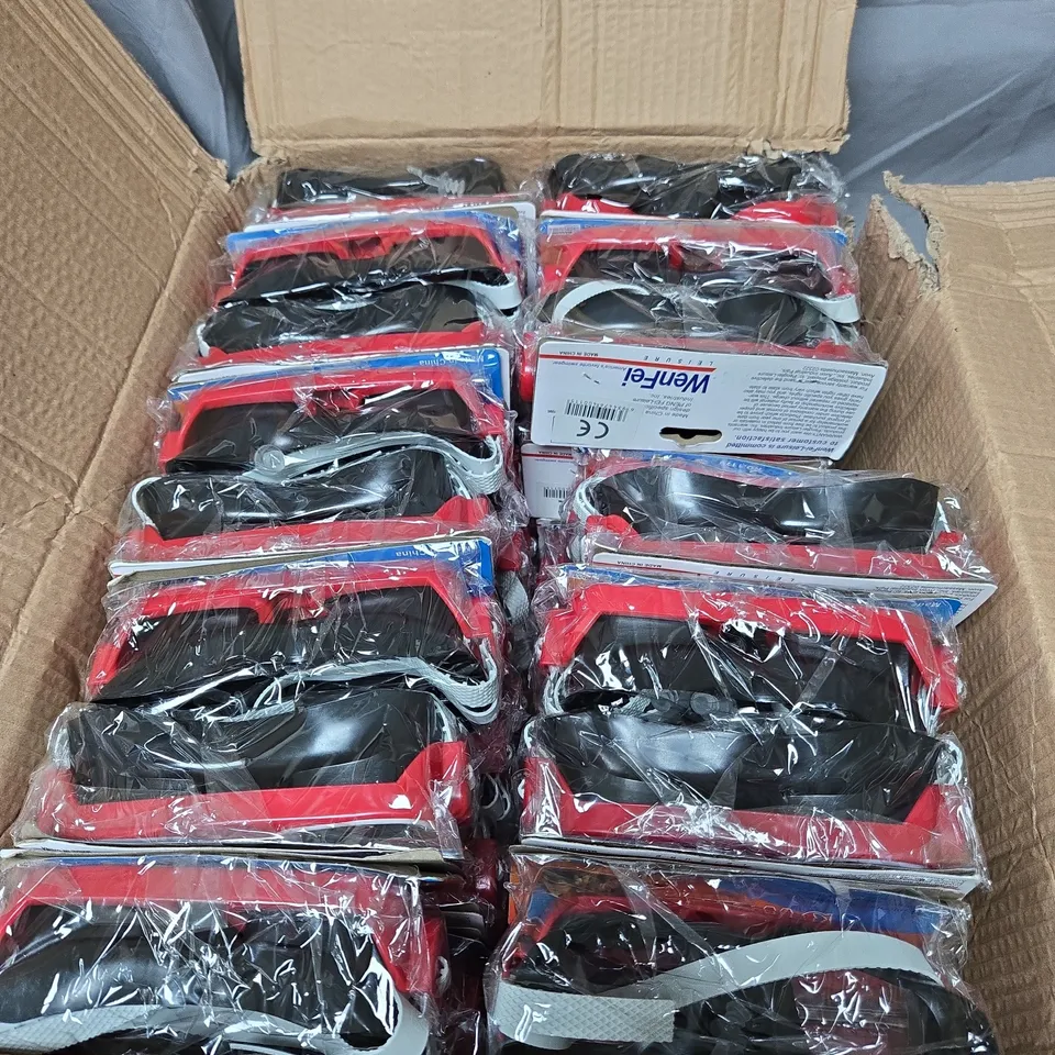 BOX OF APPROXIMATELY 50 X SWIM GOGGLES – RED & WHITE FRAME