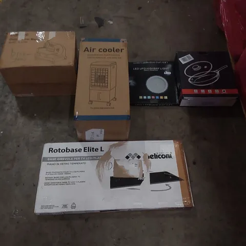 PALLET OF ASSORTED ITEMS INCLUDING: AIR COOLER, LED UFO LIGHT, FRYING PAN, ROTARY TV BASE, ELECTRIC SLICER ECT