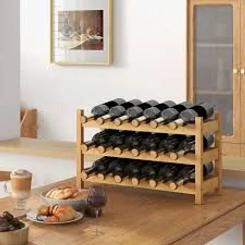 BOXED COSTWAY 3 SHELF NATURAL WAVE SLOT BAMBOO WINE RACK