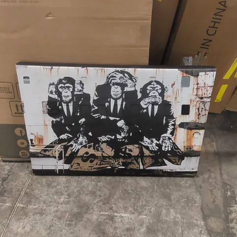 BAGGED THREE WISE MONKEYS BY BANKSY - WRAPPED CANVAS ART PRINT