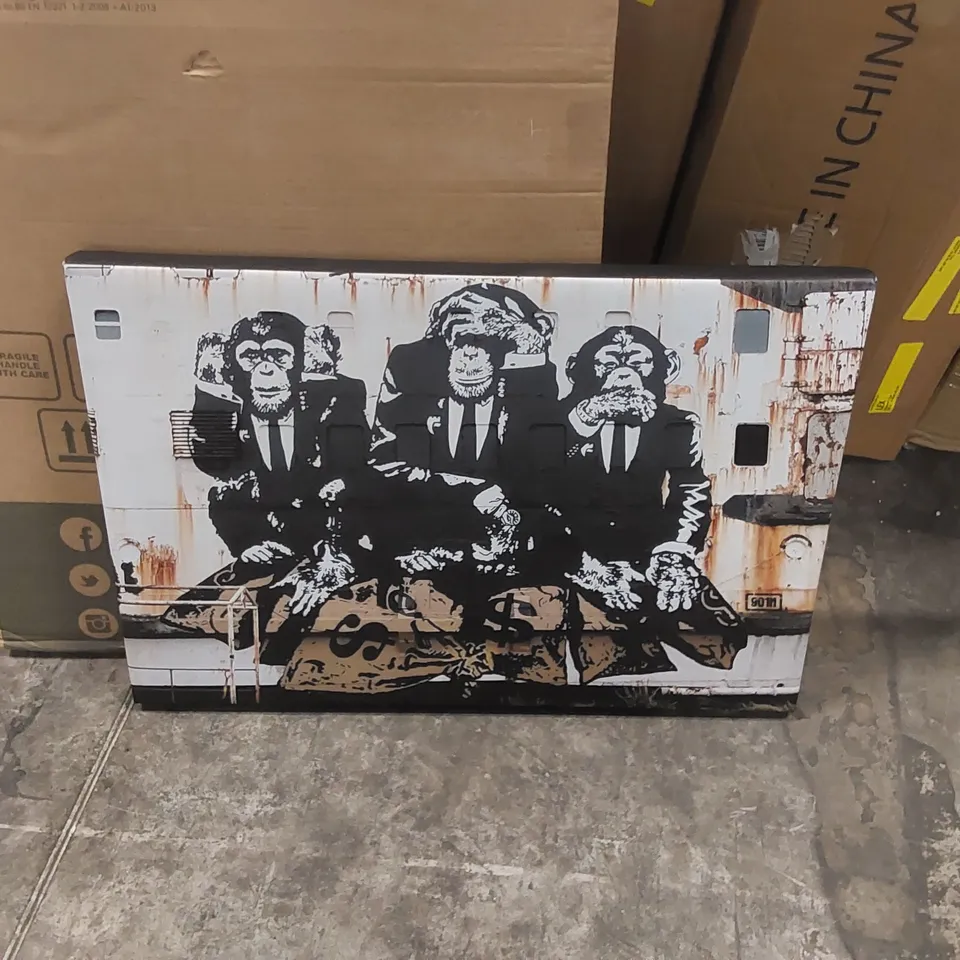 BAGGED THREE WISE MONKEYS BY BANKSY - WRAPPED CANVAS ART PRINT