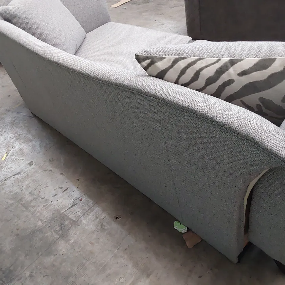 DESIGNER FOUR SEATER SOFA GREY FABRIC WITH STUDDED DETAIL 