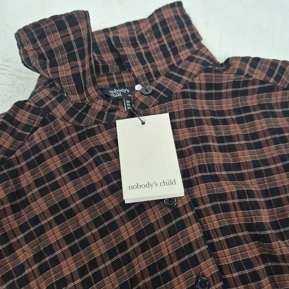 NOBODY'S CHILD BROWN CHECK SHIRT, UK8