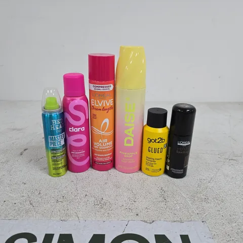 TOTE OF APPROXIMATELY 18 ASSORTED AEROSOL PRODUCTS TO INCLUDE DAISE, GOT2B, LOREAL, CLARA, BED HEAD ETC